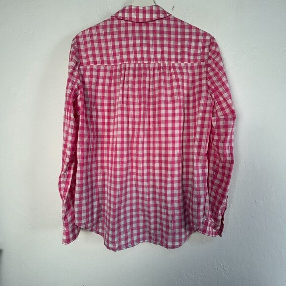 Pilcro Womens Pink & White Gingham Plaid Button-Up Shirt Medium Long Sleeve Top - Picture 2 of 7